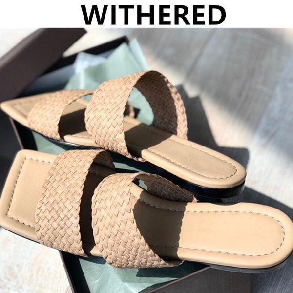 

slippers jenny&dave summer shoes women ins fashion blogger england simple handmade weave genuine leather solid woman, Black