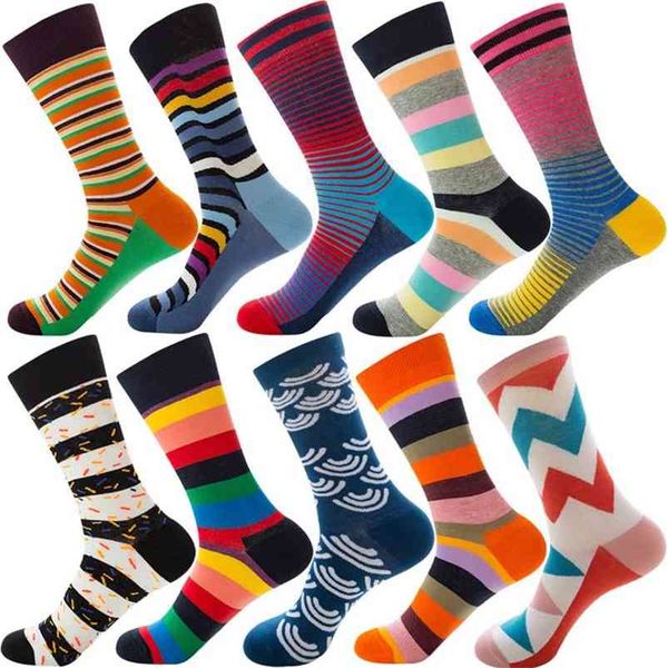 

300 style happy sock men socks design plaid colorful business party dress funny woman socks cotton geometric harajuku 210727, Black