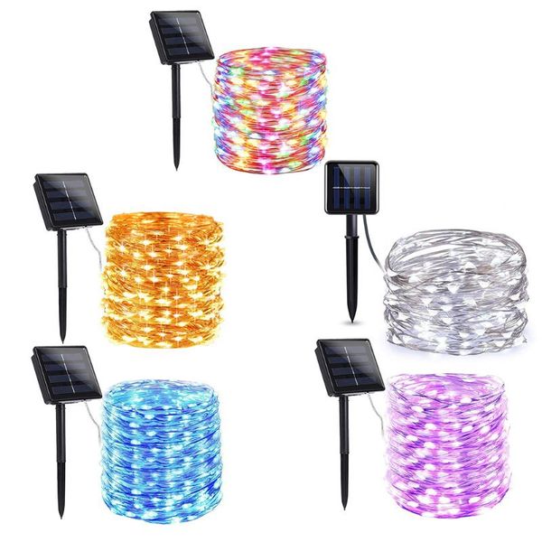 

strings led outdoor solar lamp string lights 100/200 leds fairy holiday christmas party garland garden waterproof year 2021