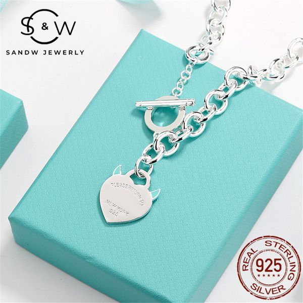 

sandw little devil enamel heart necklace pendant s925 sterling silver women original light luxury fashion banquet accessories souvenir gift