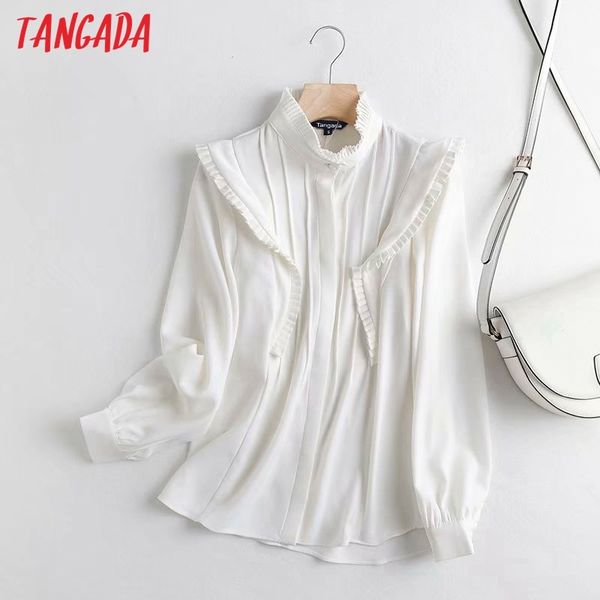 

women vintage ruffles white shirts long sleeve solid autumn winter elegant office ladies work wear 4c81 210416