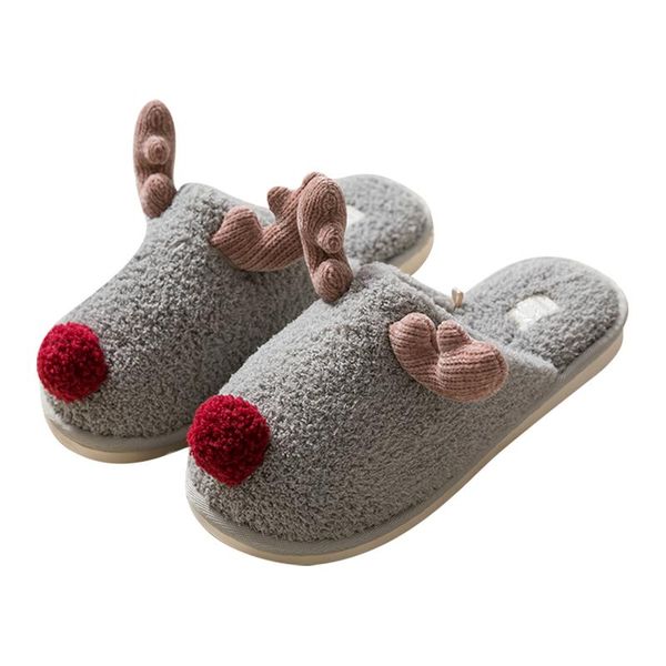

slippers 2021 winter women's warm plush cute elk reindeer christmas slip on flat female soft house shoes ladies comfort, Black