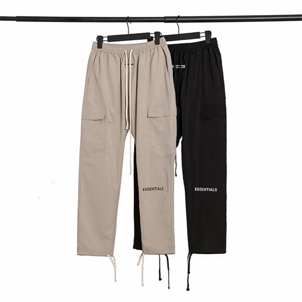 

men's pants reflecting fog essentials cargo pocket of women's quality joggers drawstring sweatpants br6q, Black