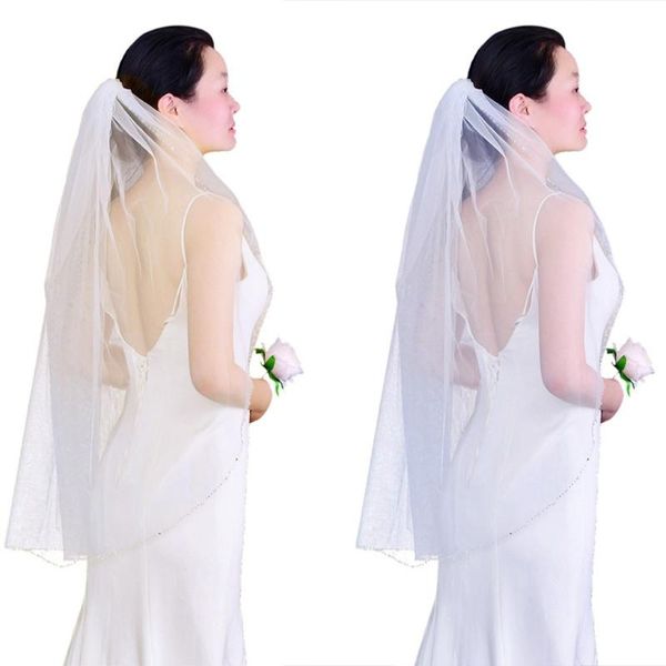 

bridal veils 2021 wedding veil with metal comb teeth hair accessories for brides 1 tier tulle 35" glitter beads edge, Black