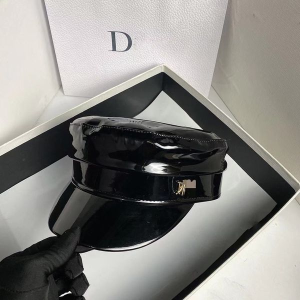 

fashionable new style personality bright leather fisherman's cap navy cap men's and women's same black basin cap, Black;white