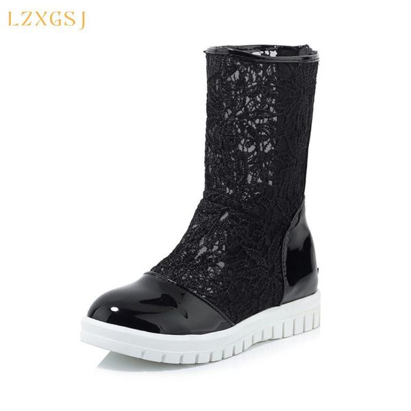 

the listing air mesh women boots 2021 summer round toe height increasing med heels fashion casual shoes, Black