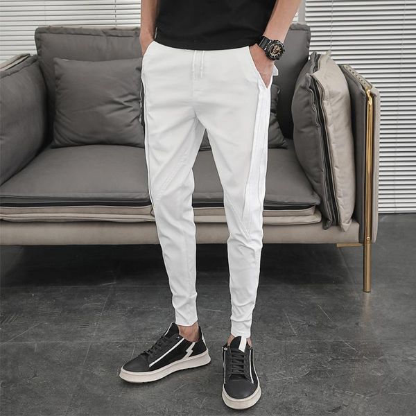 

men's pants korean summer men fashion design 2021 slim fit harem ankle length solid all match hip hop joggers trousers, Black