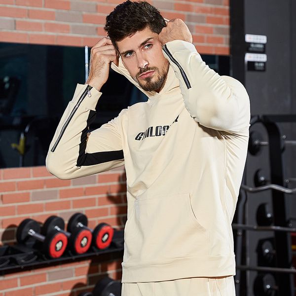 

sweatshirts muscle fitness men's hooded sweater brother sports fashion training running loose breathable pullover coat, Black