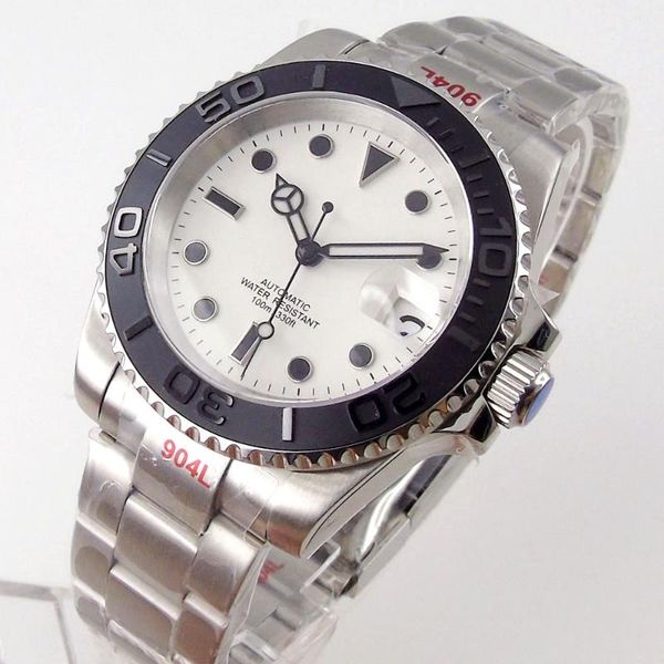 

wristwatches nh35/miyota8215 sapphire men's automatic watch white face date cyclops oyster band ceramic rotating bezel insert 40mm, Slivery;brown