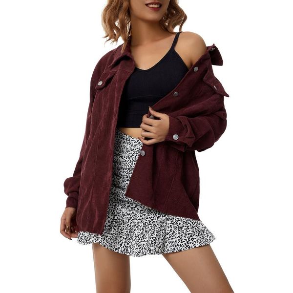 

women's jackets women clothing autumn spring corduroy shirt jacket adults single-breasted ribbed solid color long sleeve lapel cardigan, Black;brown