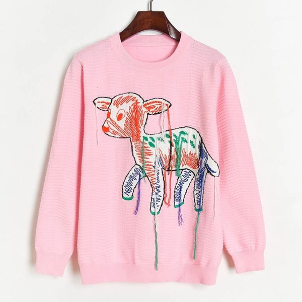 

women's sweaters winter new style color sweet and age-reducing fringed hair cartoon deer knit sweater pullover fashion women v9dy, White;black