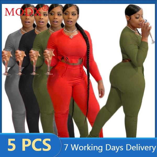 

women's two piece pants draw string set women outfits rib knit tracksuits long sleeve crop & pencil pant items bulk wholesale lots m743, White