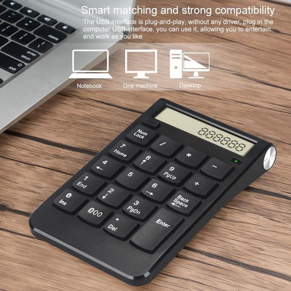

keyboards mini number keyboard 2.4g wireless usb plug and play portable with display screen lfx-ing