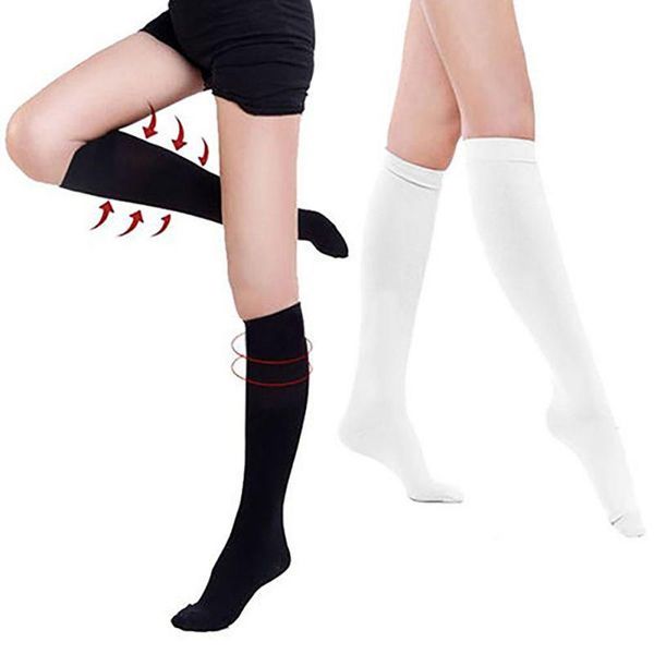 Socken Strumpfwaren Oberschenkelhoher Kompressionsstrumpf Männer Frauen 29-31CM Druck Nylon Krampfaderstrümpfe Reisen Beinlinderung Schmerzunterstützung