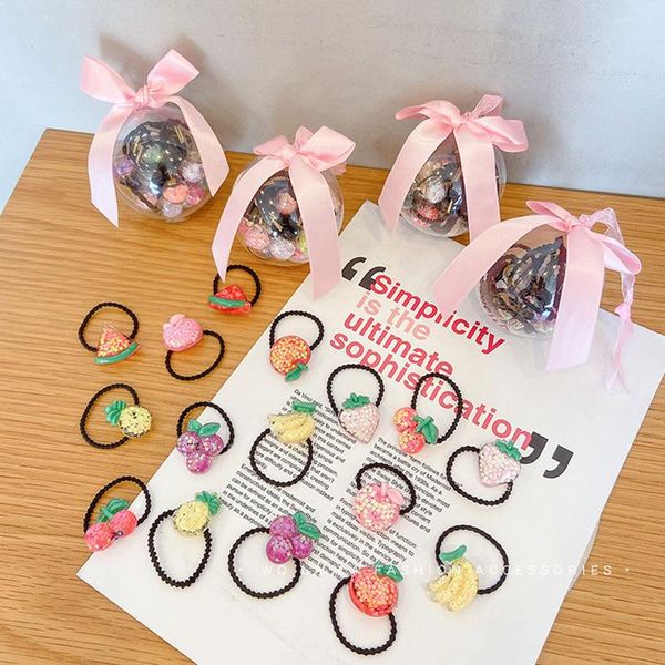 

16//pcs girls cute cartoon animals fruit 3 cm elastic rubber band hair bands ponytail holder scrunchies kid accessories, Slivery;white