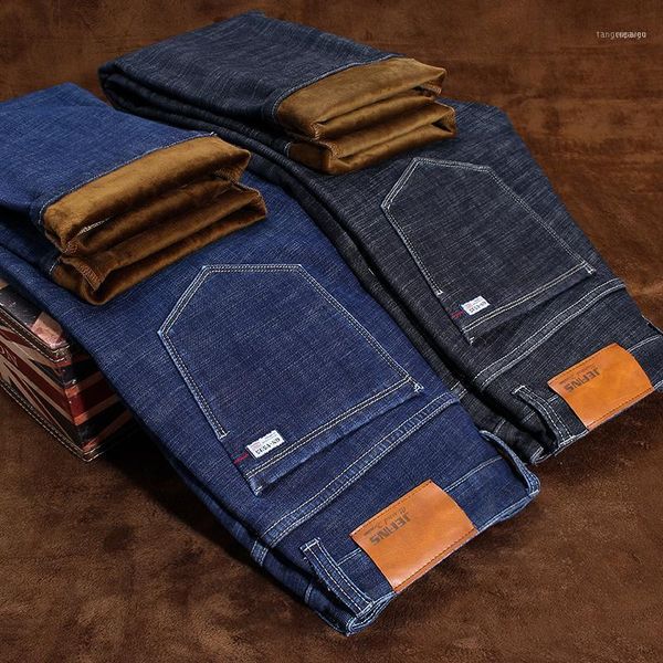 

men's jeans men winter warm thicken fleece flocking soft mens jean1 men's, Blue