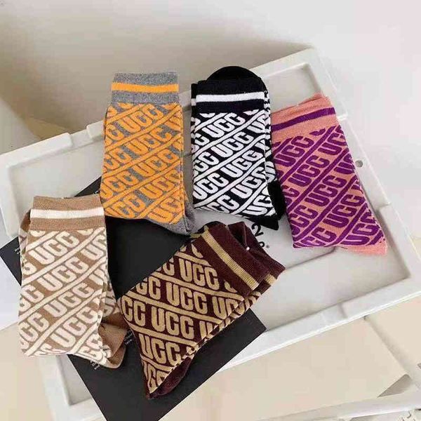 

socks u family's children's autumn and winter trend letter medium tube cotton ins fashion brand women's long, Black;white