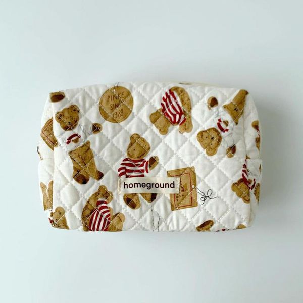 

cosmetic bags & cases women cute check quilted bear makeup three-dimensional pure cotton travel toiletry bag clutch organizer pouch