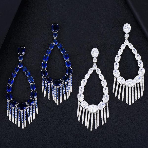

dangle & chandelier 79mm luxury crystal tassel large earring full mirco paved microl zirconia copper earrings for women fashion jewelry, Silver