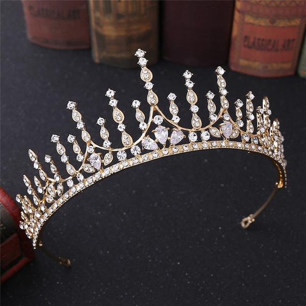 

hair clips & barrettes luxury water drop crystal crown headband for princess tiaras headdress party wedding dress jewelry bridal diadem quee, Golden;silver