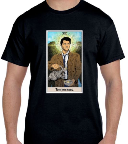 

r1 supernatural castiel the angel temparance mystic tarot black t-shirt s-6xl, White;black