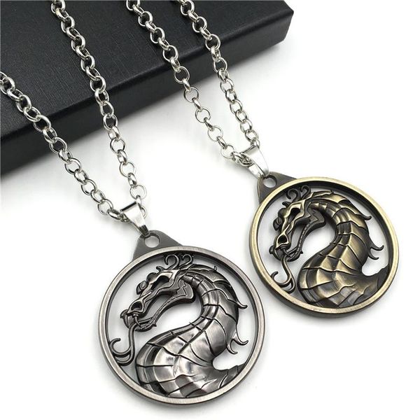

pendant necklaces game mortal kombat necklace fashion vintage charm men's key chains logo choker alloy holder gifts, Silver