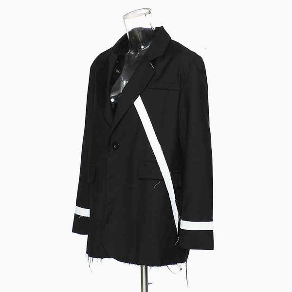 

women's suits & blazers [eam] women black contrast color oversized blazer lapel long sleeve loose fit jacket fashion spring autumn 2022, White;black