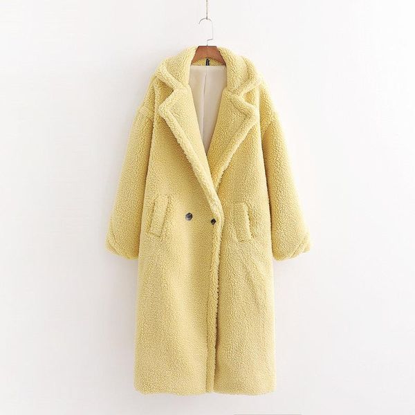 

women's wool & blends autumn winter temperament windproof warmth imitation lamb coat over the knee long women, Black