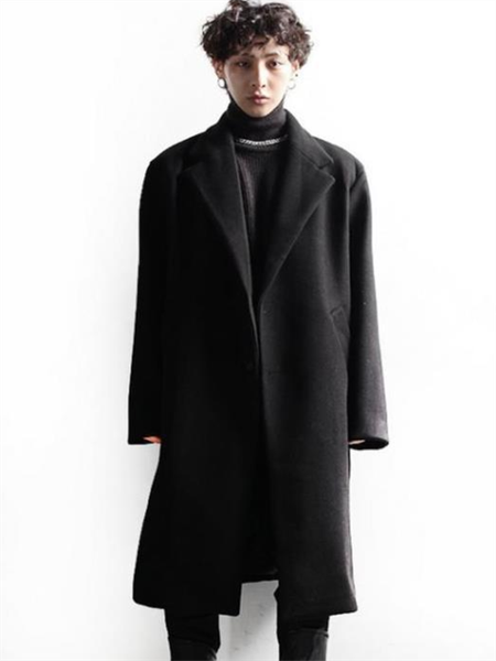 

men's wool & blends woolen coat autumn and winter fashion all-match british style dark department long loose large, Black