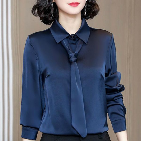 

women's blouses & shirts blusas mujer de moda 2021 long sleeve blouse women bow tie turn down collar office chiffon shirt c574, White