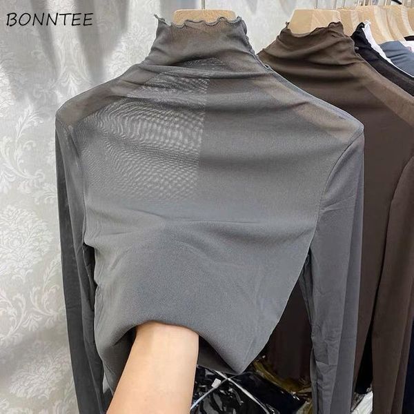 

women's blouses & shirts blouse women spring all-match vintage chic soft turtleneck solid simple trendy office ladies blusas leisure cl, White