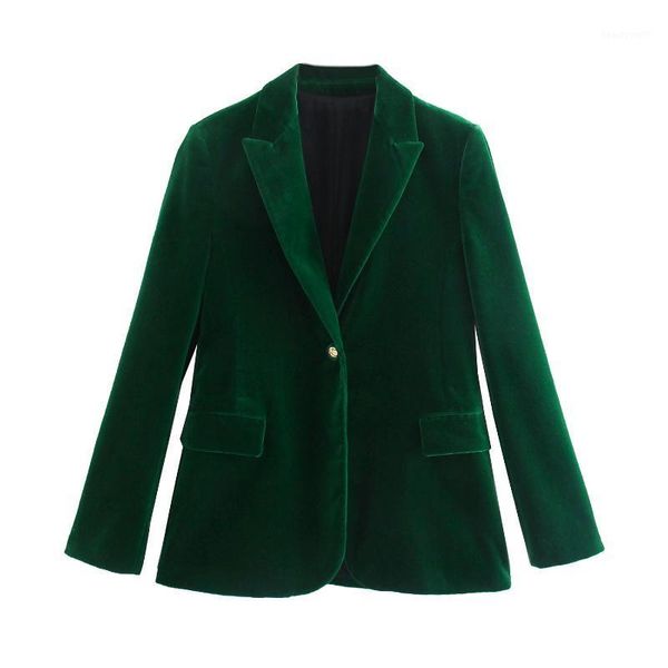 

women's suits & blazers women autumn velvet green office lady casual blazer jacket female notched collar single button pocket chic fash, White;black