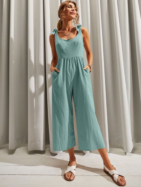 

luukse knot shoulder slant pocket jumpsuit 74wc#, White