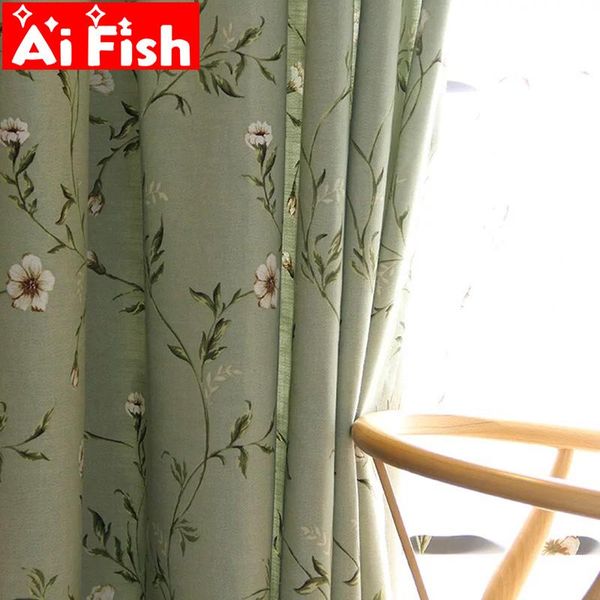 

curtain & drapes american country green plant flowers cotton linen window curtains for living room rustic printed bedroom blackout