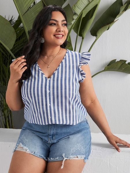 

plus butterfly sleeve striped d2ml#, Black