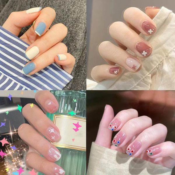 

false nails 24pcs/box detachable matcha star coffin wearable ballerina fake full cover nail tips press on, Red;gold
