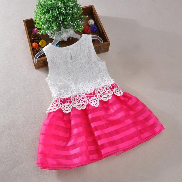 

summer girl dress sleeveless children clothes kids girls crochet lace party princess dresses 88 girl's, Red;yellow