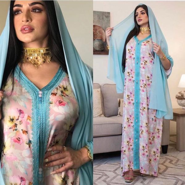 

ethnic clothing eid ramadan elegant floral maxi dress for women 2021 loose muslim jalabiya long sleeve arabic oman dubai islamic, Red