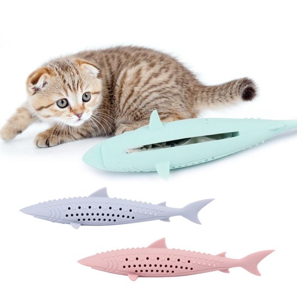 

1pcs catnip molar teeth cat chew toys fish shape pet supllies 3colors training interactive toy silicone funny