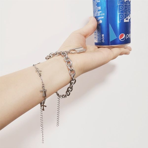 

design jewelry land of confinement hanfeng.com red earth cool hip hop dark wind lovers disco cross versatile chain bracelet, Black