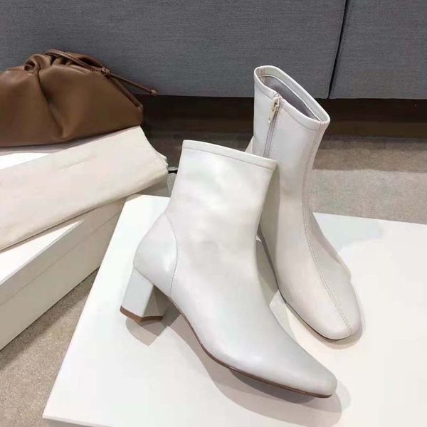 

fashion womens ankle boots microfiber leather thick heel high heels autumn and winter side zipper pointed party shoes brand design ladies bo, Black