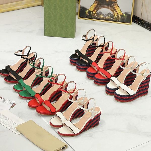 

2023 women's leather platform espadrille sandals designer wedge 8-13cm high heels adjustable ankle strap sandal summer wedding shoes wi, Black