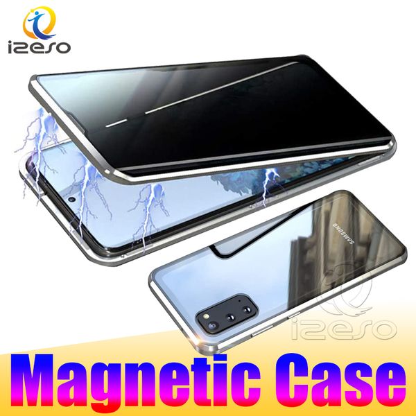 Privacidade Casos magnéticos para Samsung Note 20 Ultra S20 Plus Note10 S10 A71 A51 dupla face de vidro temperado anti-peep case izeso