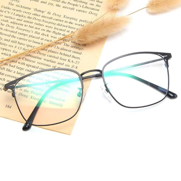 

fashion sunglasses frames 2021 retro business trend glasses frame box metal flat mirror hollow can be equipped with myopia frame., Black