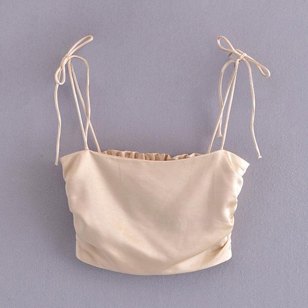 

women's tanks & camis women 2021 solid color camisole chic lace up bow tie backless spaghetti strap fashion female summer, White