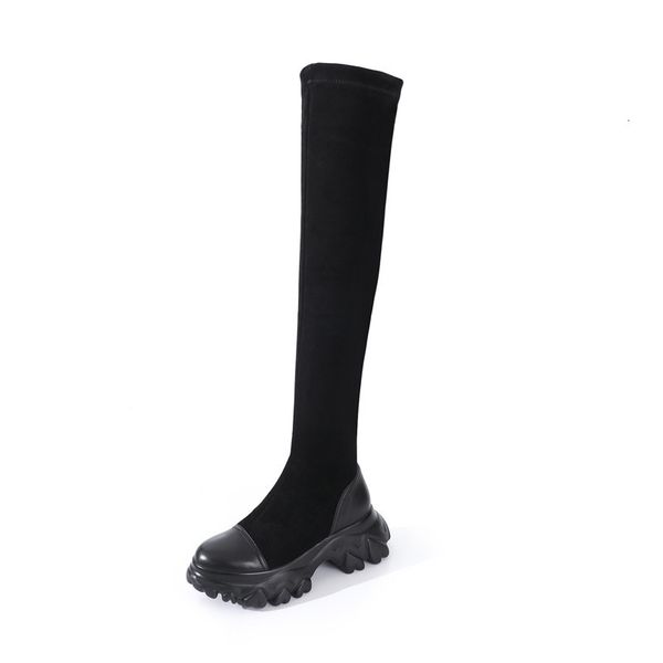 

asumer woman genuine leather + thin shoes fashion on the knee female boots, Black