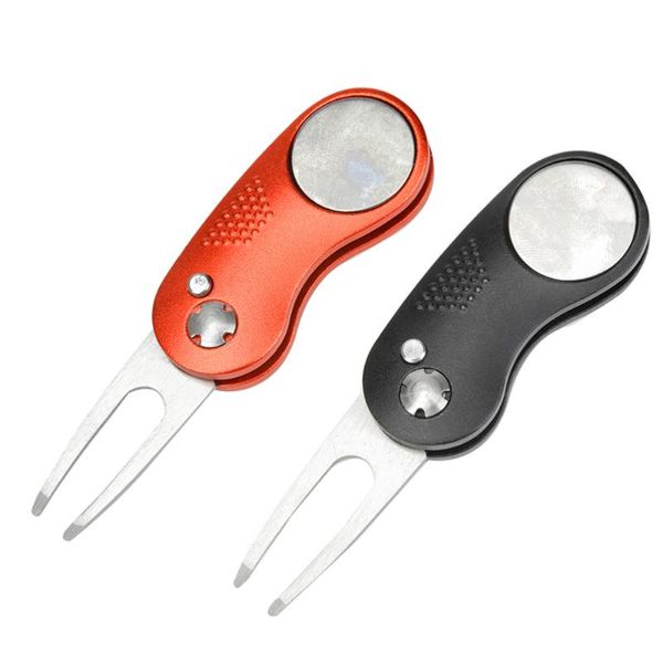 

golf training aids 2pcs aluminium handle divot tool portable spring repair pitch marker (black/red)