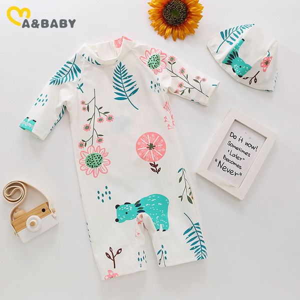 

3-7y summer children kid girl boy swimsuit bodysuit flower short sleeve swimwear beachwear bathing suit 210515, Black