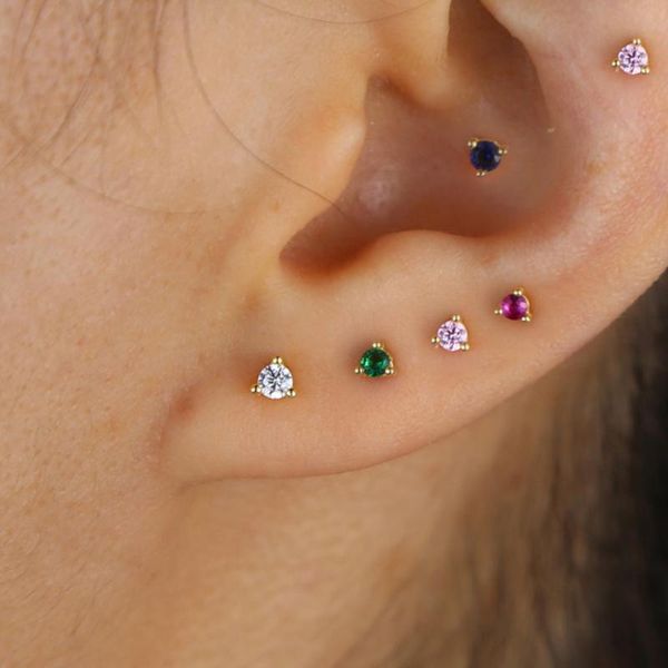 

stud 2021 925 sterling silver earrings with tiny cz pave four color earring for cute girls lady women shiny earrings., Golden;silver