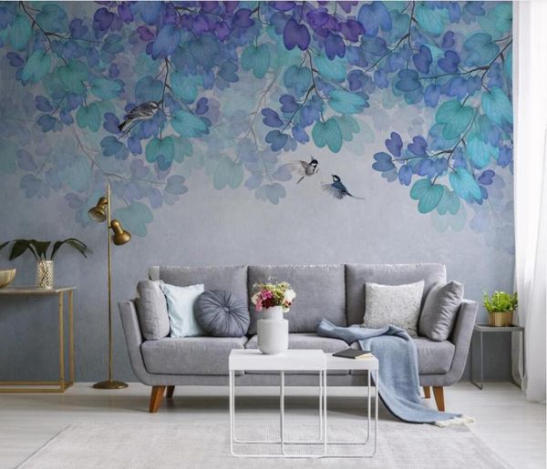 

custom mural wallpaper nordic romantic fresh natural blue fantasy leaves forest background wall covering wallpapers